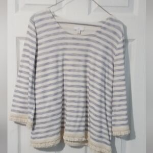 J. Jill Cream and Gray Striped Top